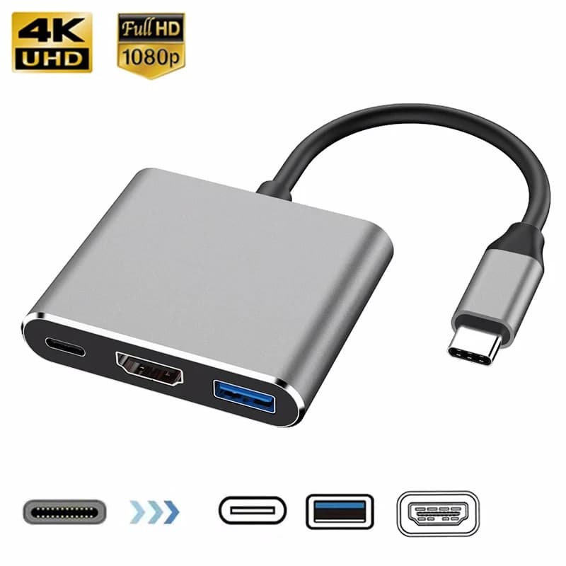 3 in 1 Usb-C Usb Hub Male to Female Hdmi-Compatible 4k Usb 3.1 Type-C to Usb