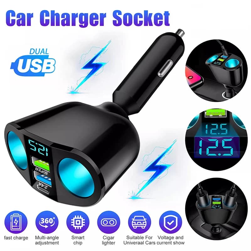 Multiple Devices Can Be Charged at the Same Time With Digital Display Car Charg